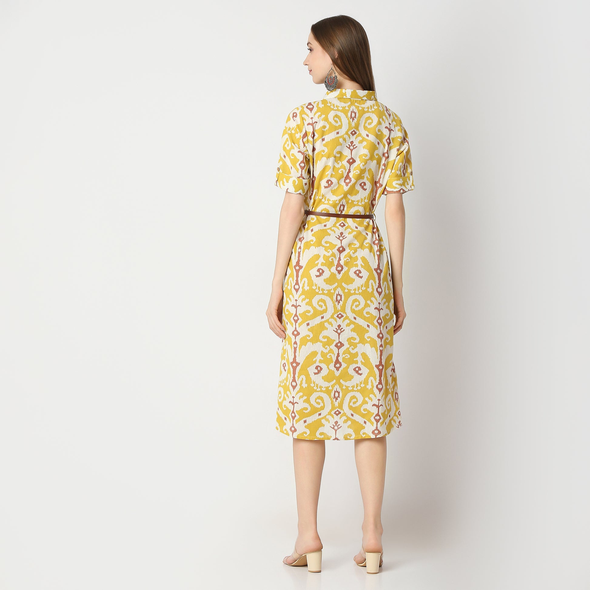 Regular Fit Printed Below Knee Dress