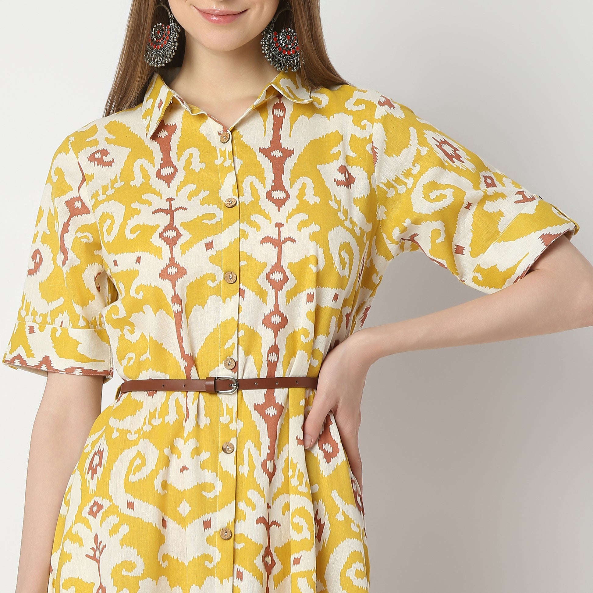 Regular Fit Printed Below Knee Dress