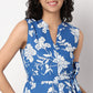 Floral Print Band Neck Flared Dress With Waist Tie-Up Detail