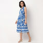 Floral Print Band Neck Flared Dress With Waist Tie-Up Detail