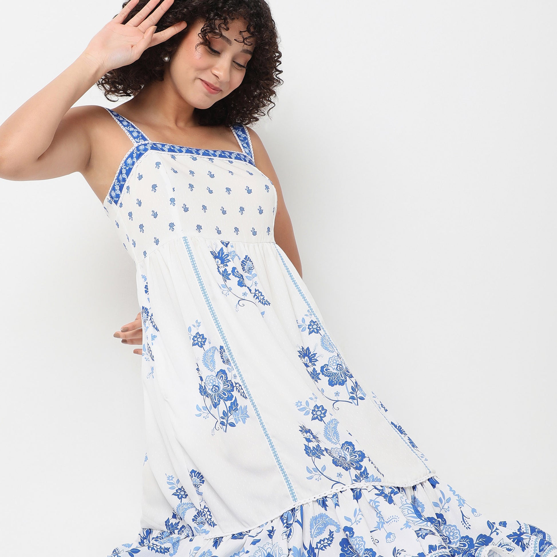 Flare Fit Printed Square Neck Dress