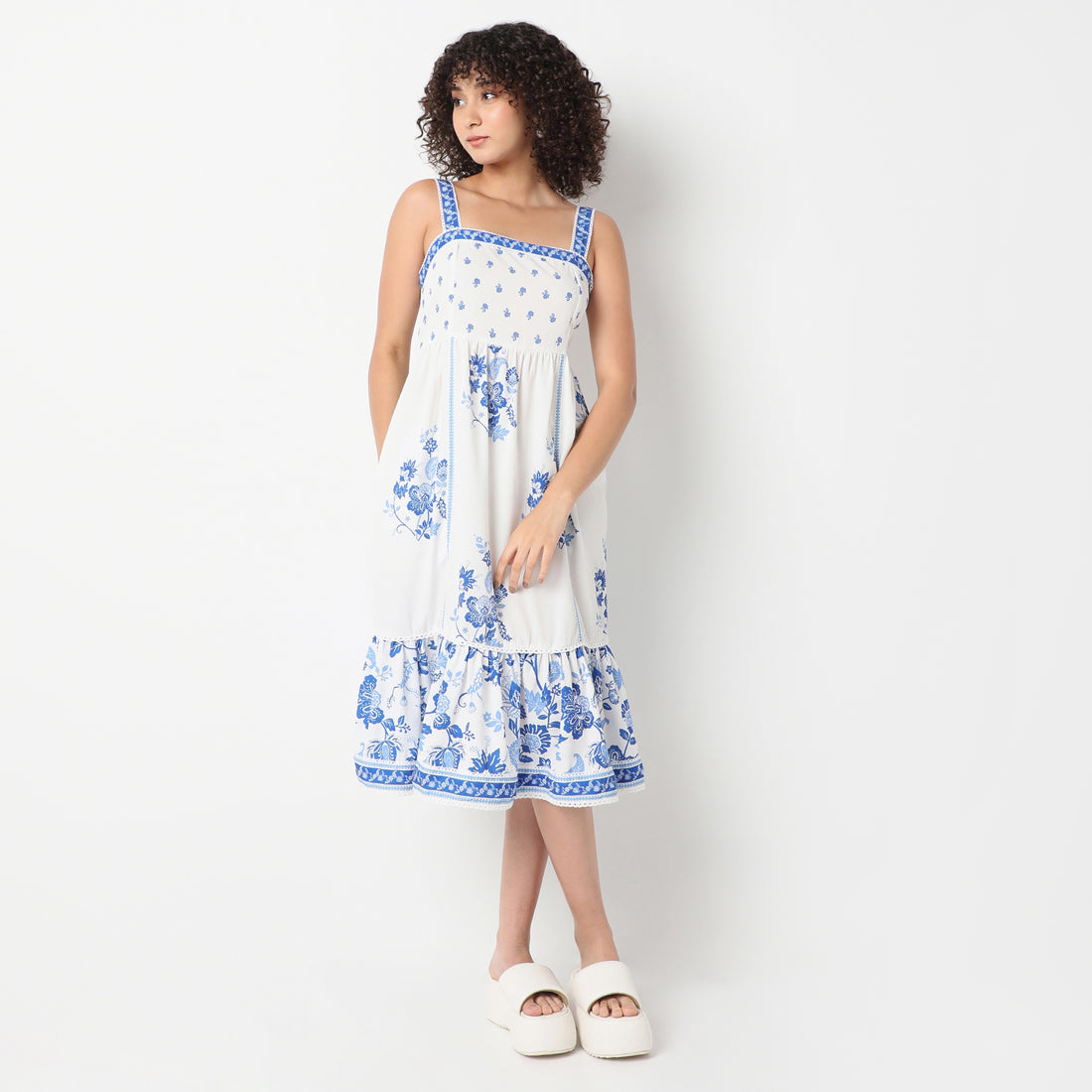 Flare Fit Printed Square Neck Dress