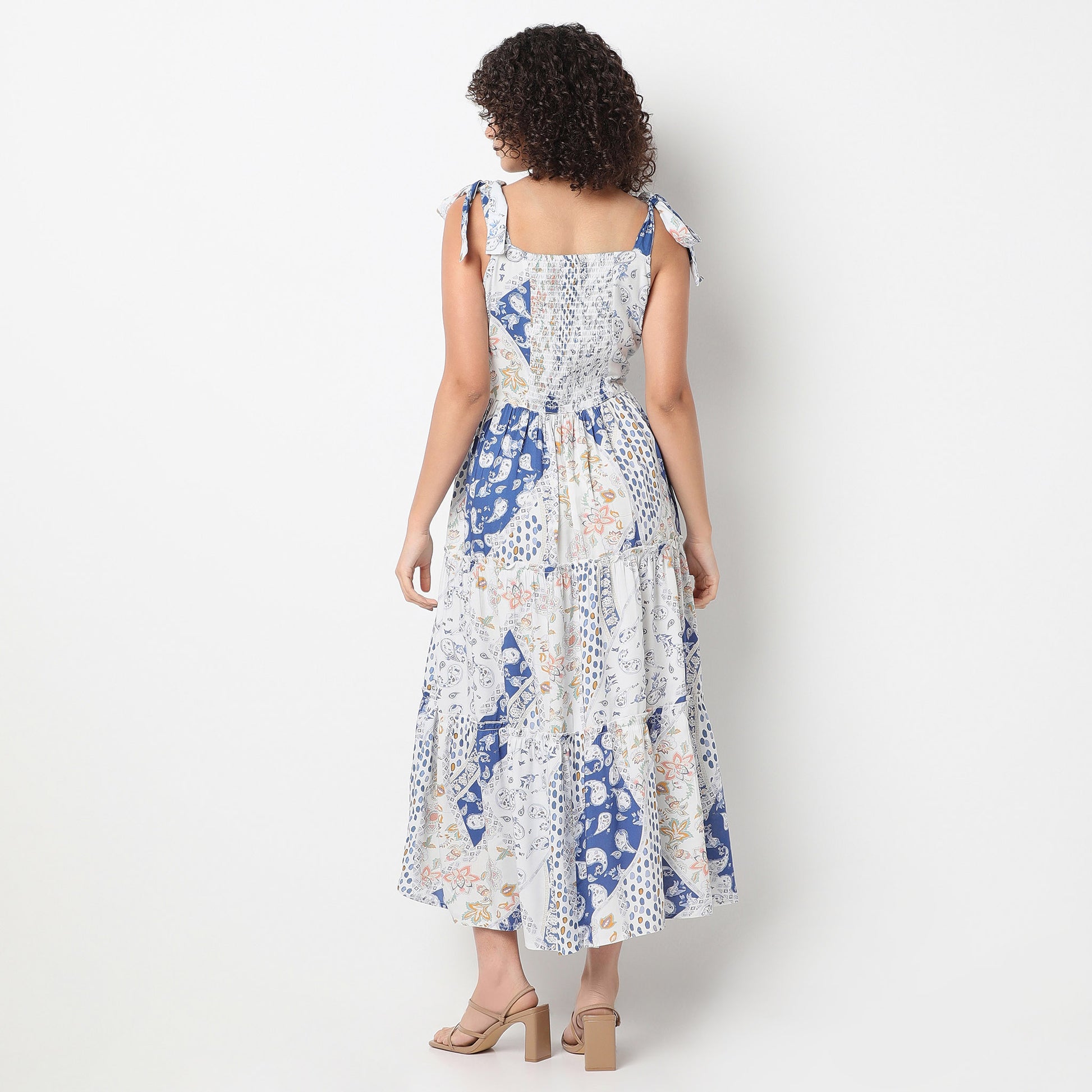 Flare Fit Printed Square Neck Dress