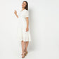 Solid Round Neck Below Knee Length Flare Fit Dress