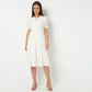 Solid Round Neck Below Knee Length Flare Fit Dress
