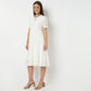 Solid Round Neck Below Knee Length Flare Fit Dress