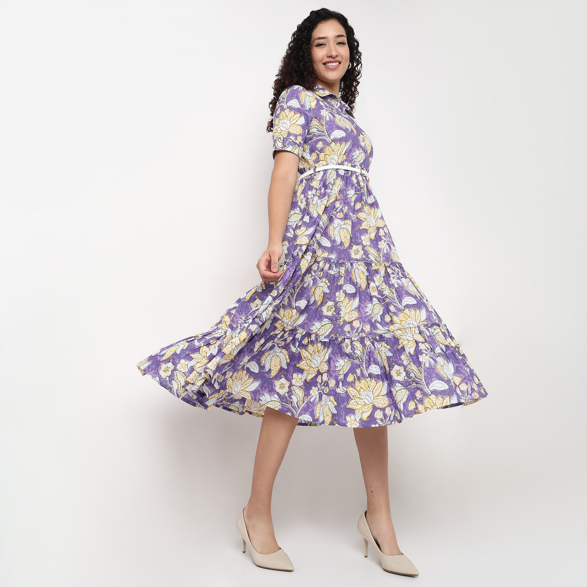 Printed Cotton Tiered Dress