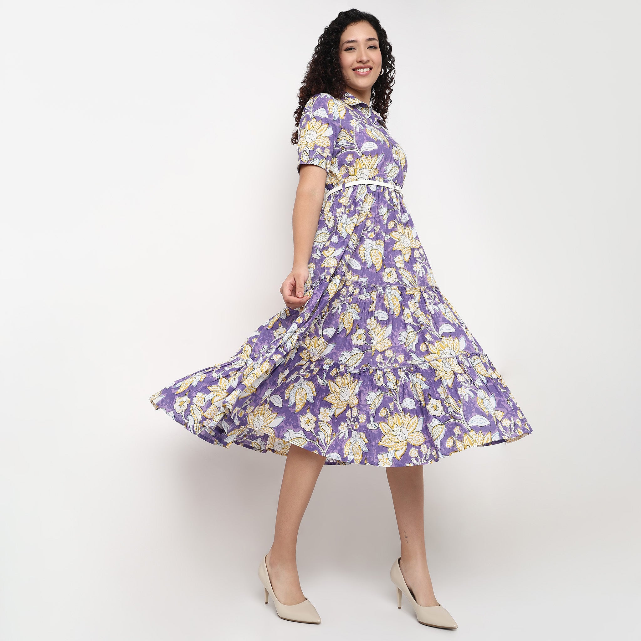 Printed Cotton Tiered Dress