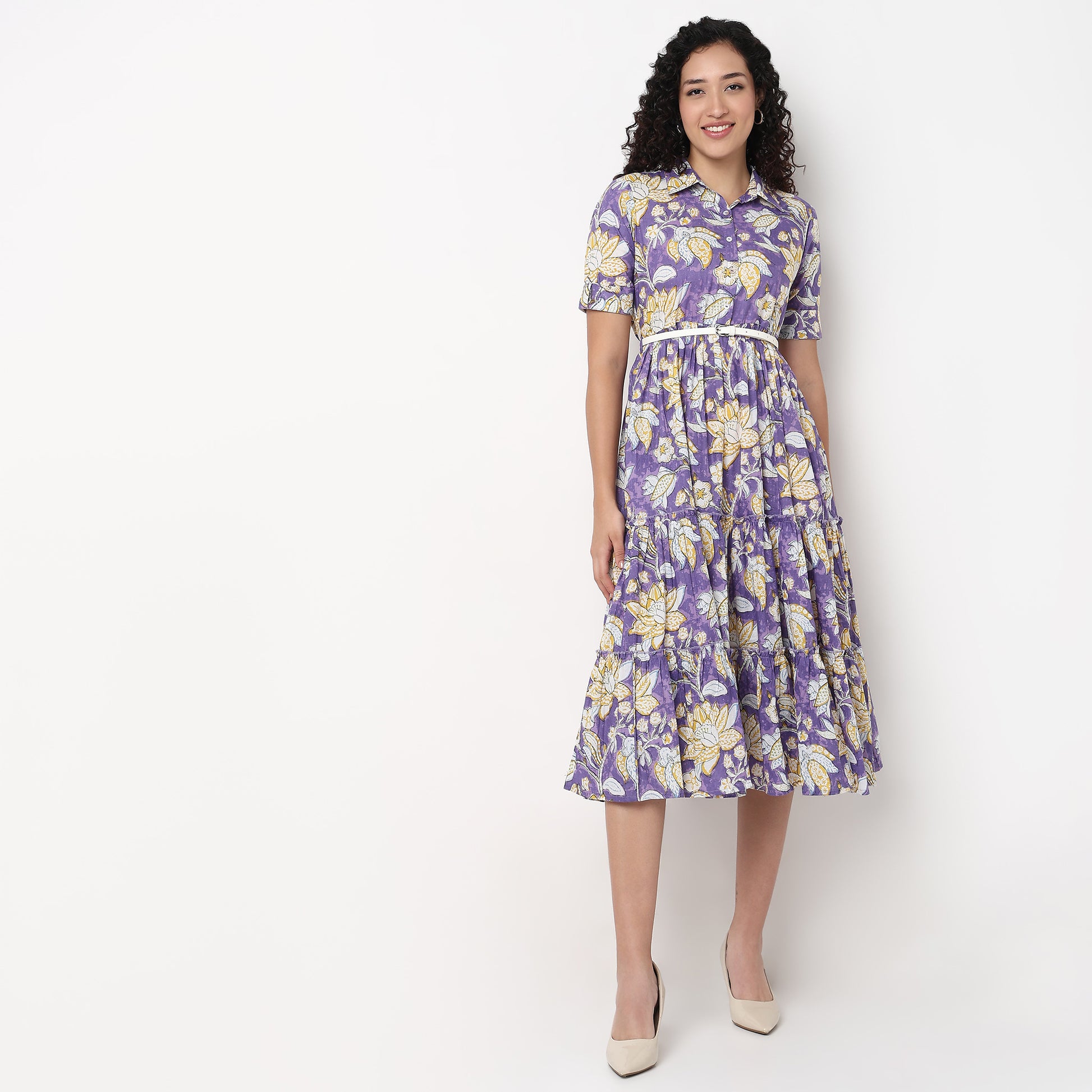 Printed Cotton Tiered Dress