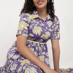 Printed Cotton Tiered Dress
