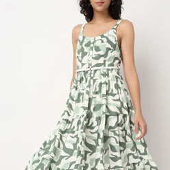 Printed Scoop Neck Flared Strappy Tiered Dress