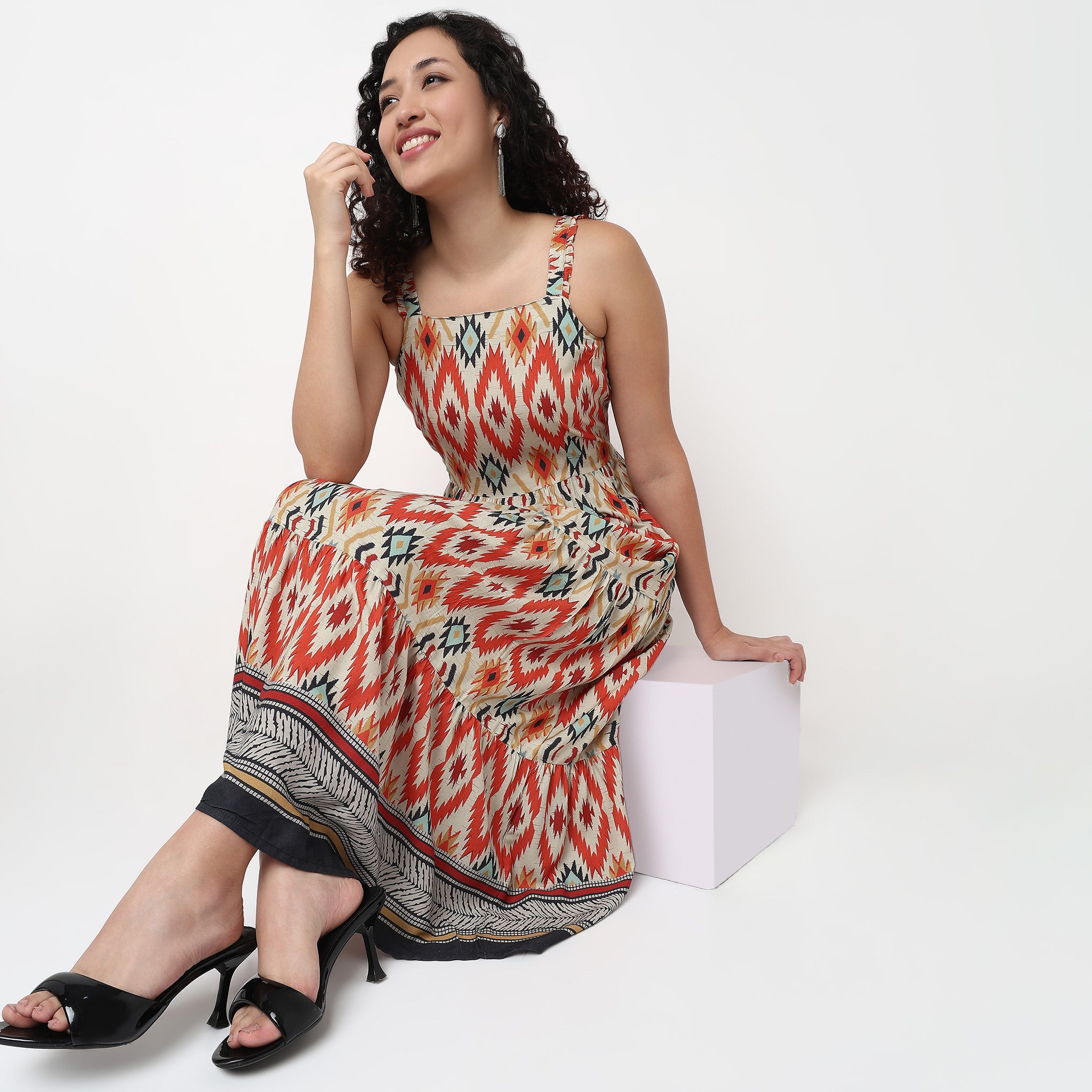 Strappy Tiered Printed Dress