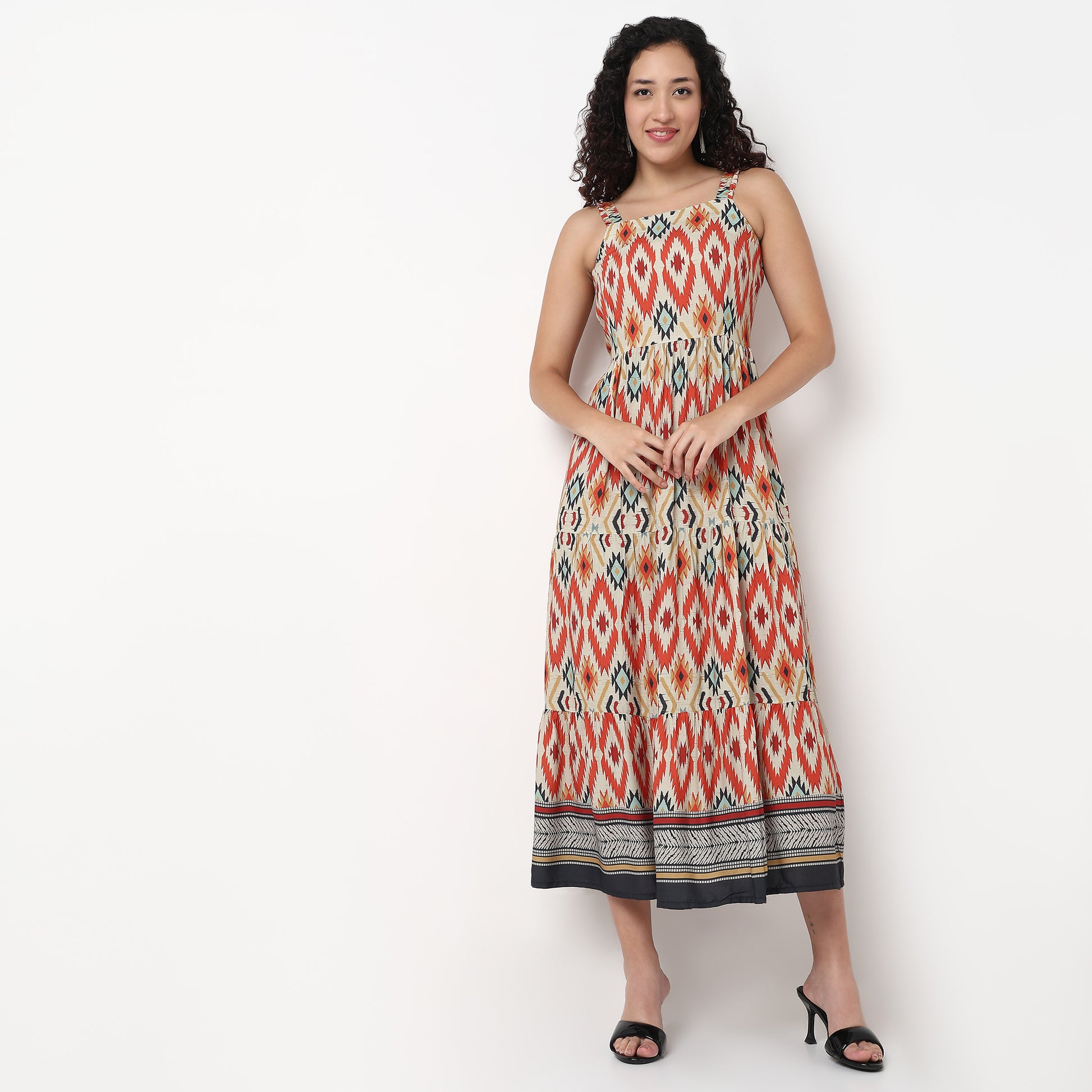 Strappy Tiered Printed Dress