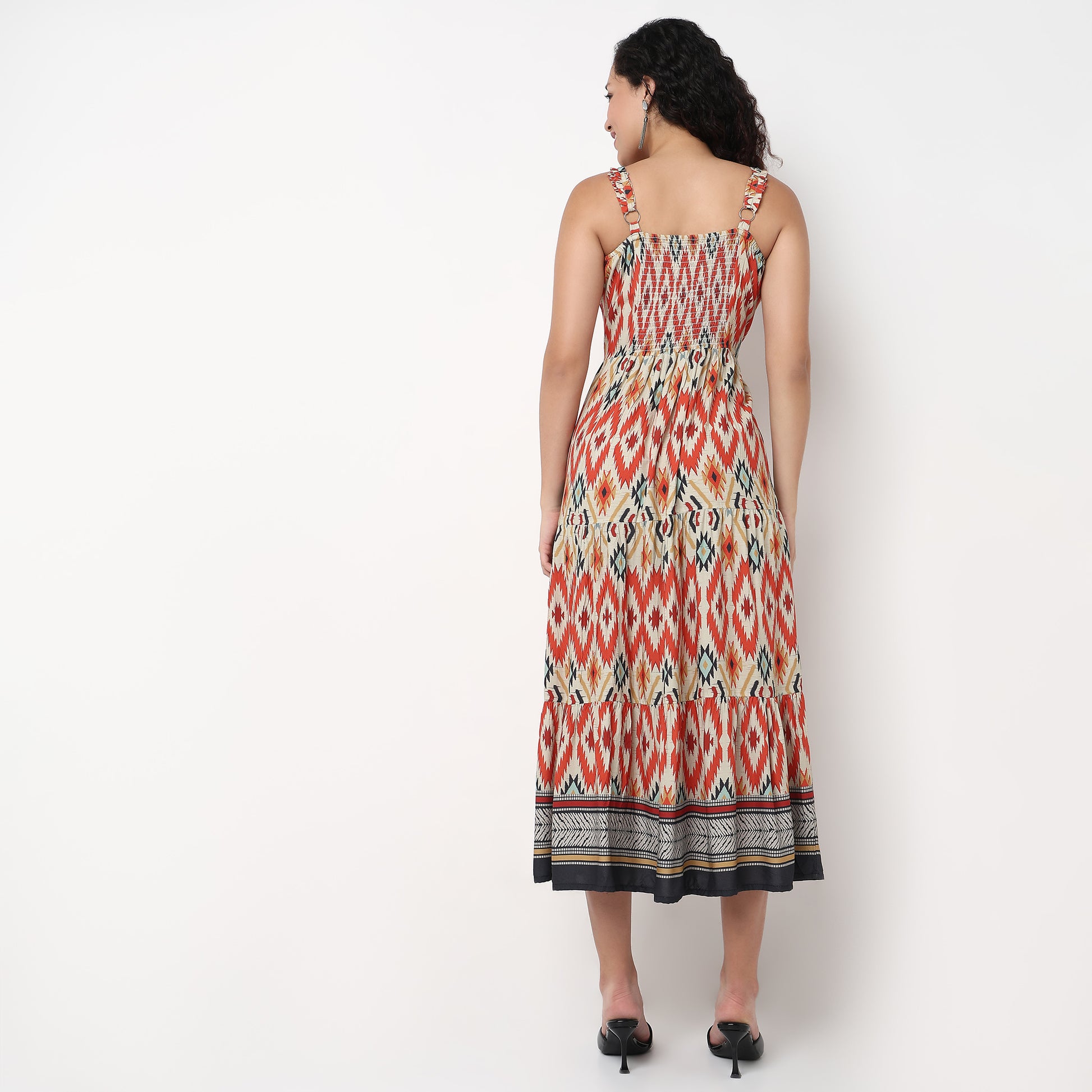 Strappy Tiered Printed Dress