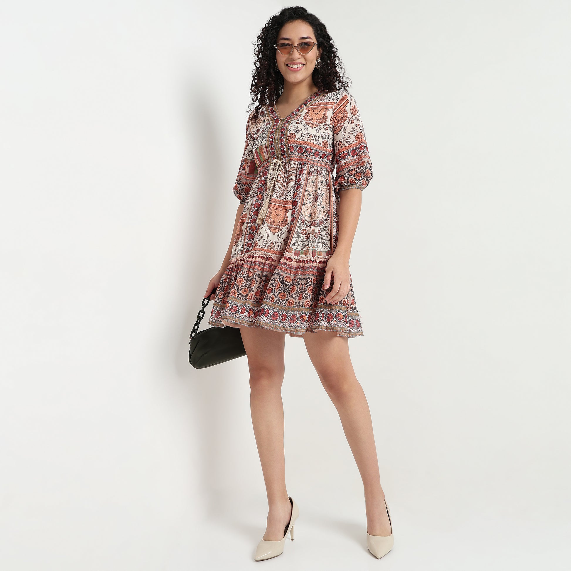 Buy Women Flare Fit Printed Three-Fourth Sleeve Dress  - Style Union