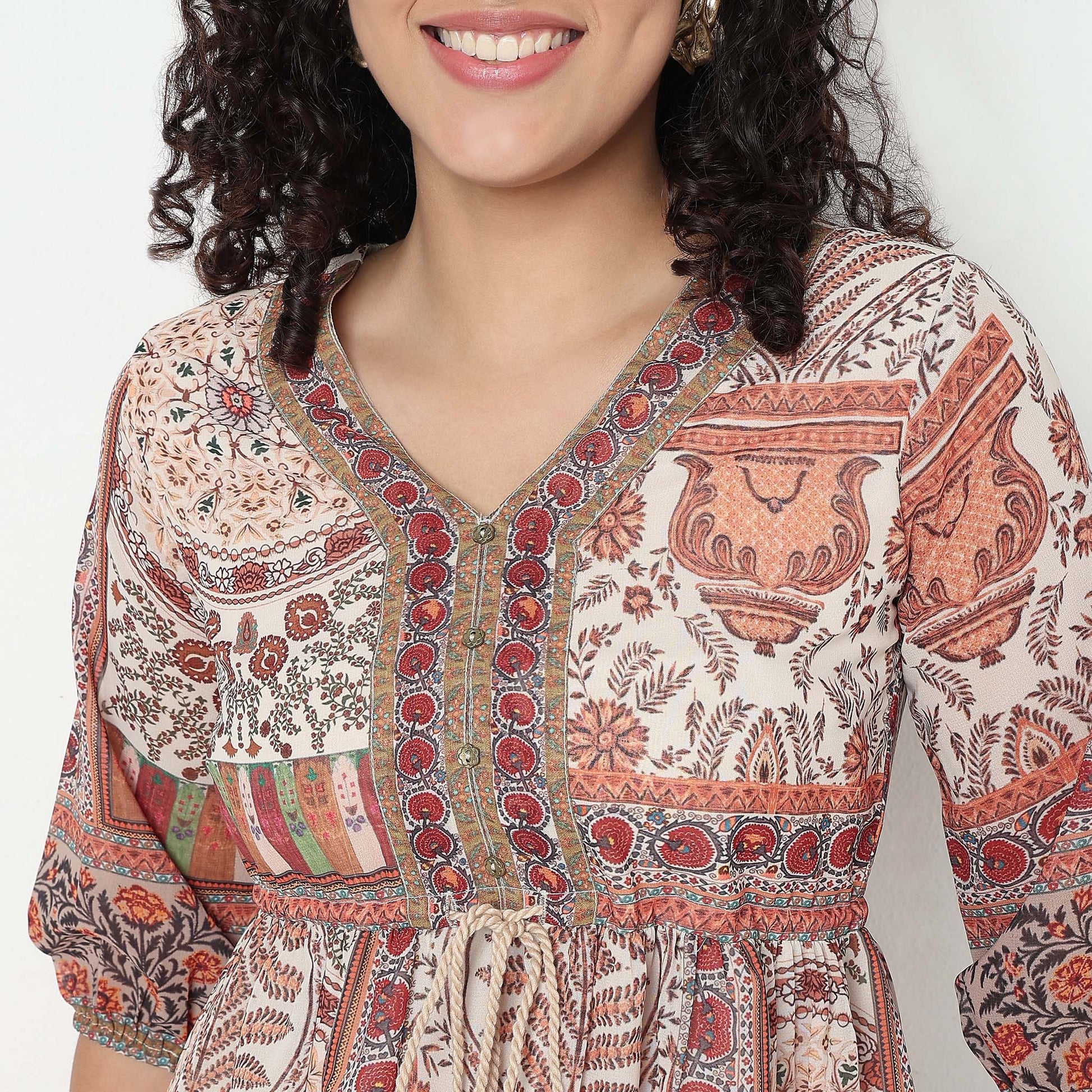 Buy Women Flare Fit Printed Three-Fourth Sleeve Dress  - Style Union