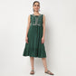 Embroidered Tie Up Neck Tiered Dress With Elasticated Sleeve