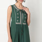Embroidered Tie Up Neck Tiered Dress With Elasticated Sleeve