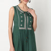 Embroidered Tie Up Neck Tiered Dress With Elasticated Sleeve