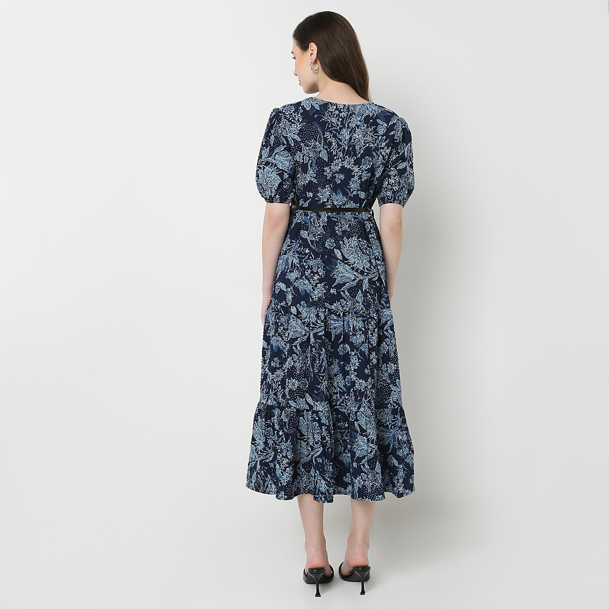 V-Neck Printed Tiered Dress