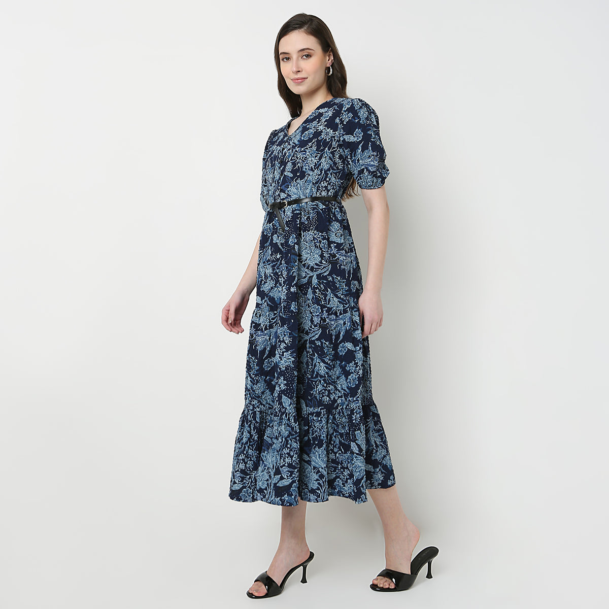 V-Neck Printed Tiered Dress