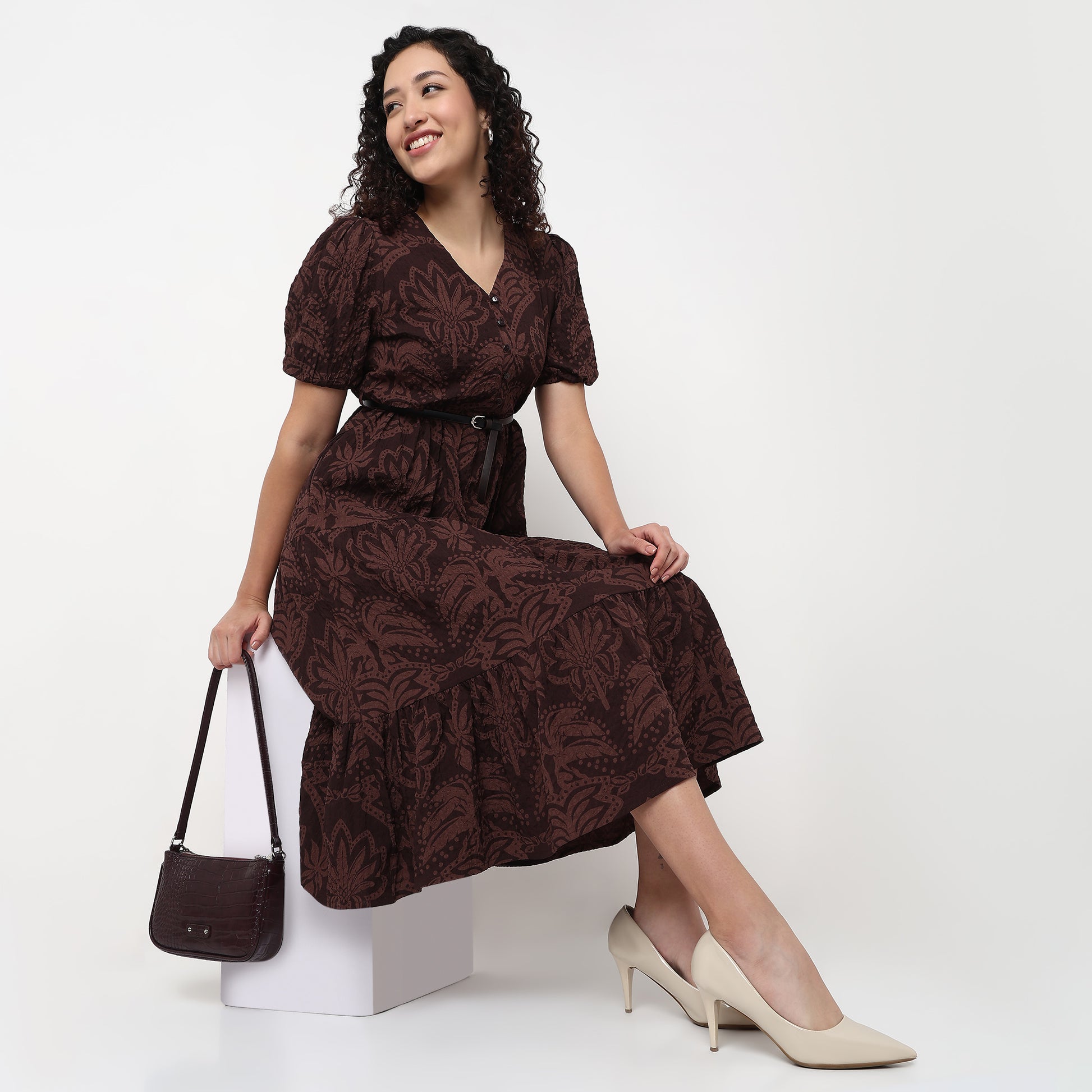 V-Neck Tiered Printed Dress