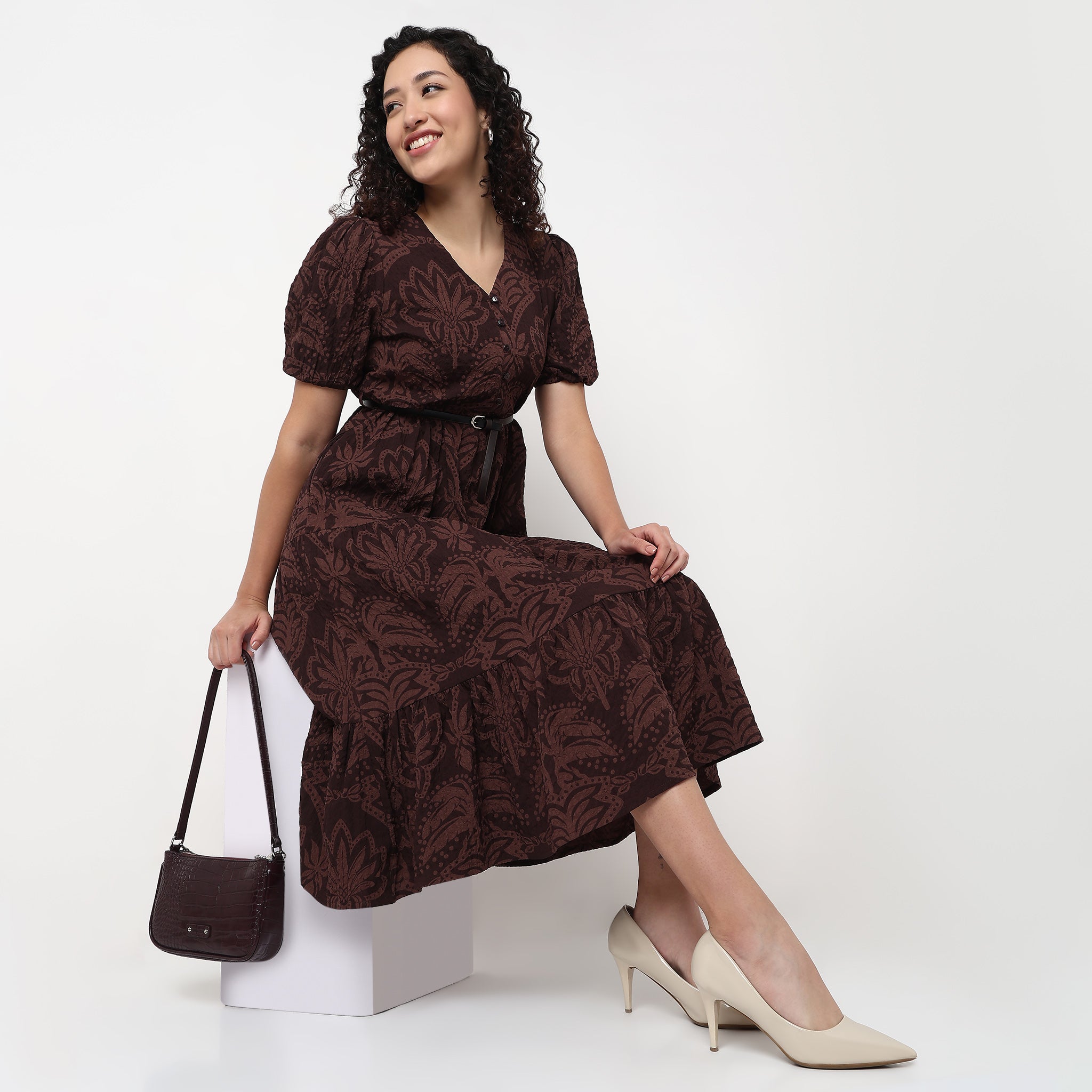 V-Neck Tiered Printed Dress