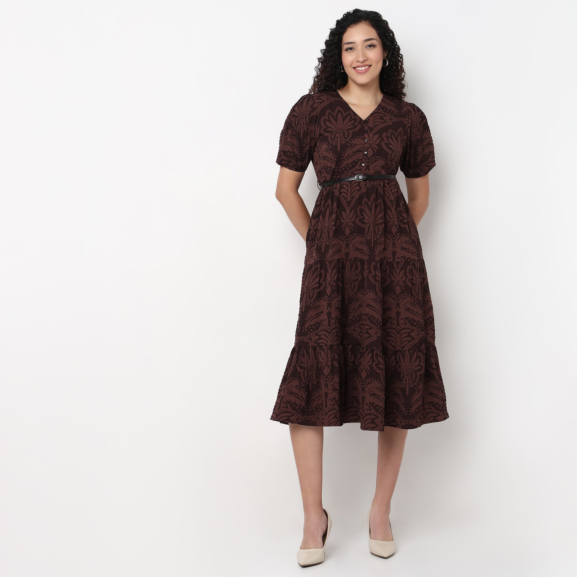 V-Neck Tiered Printed Dress