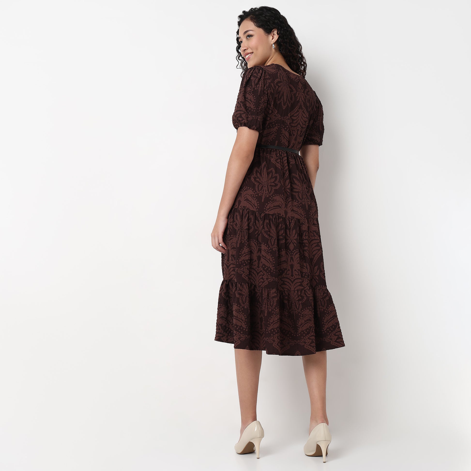 V-Neck Tiered Printed Dress