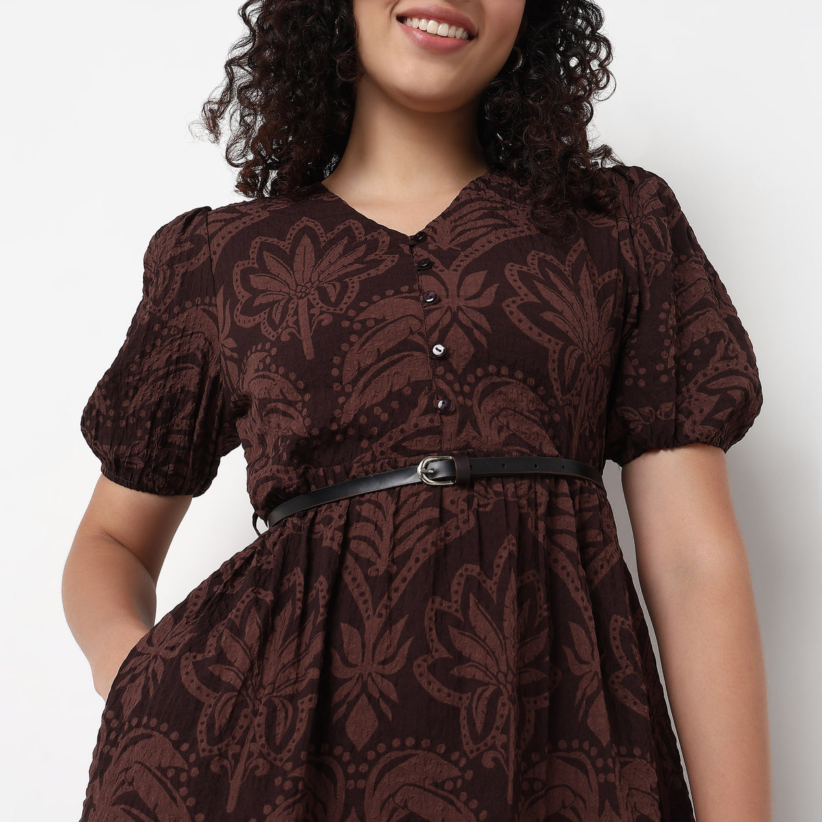 V-Neck Tiered Printed Dress