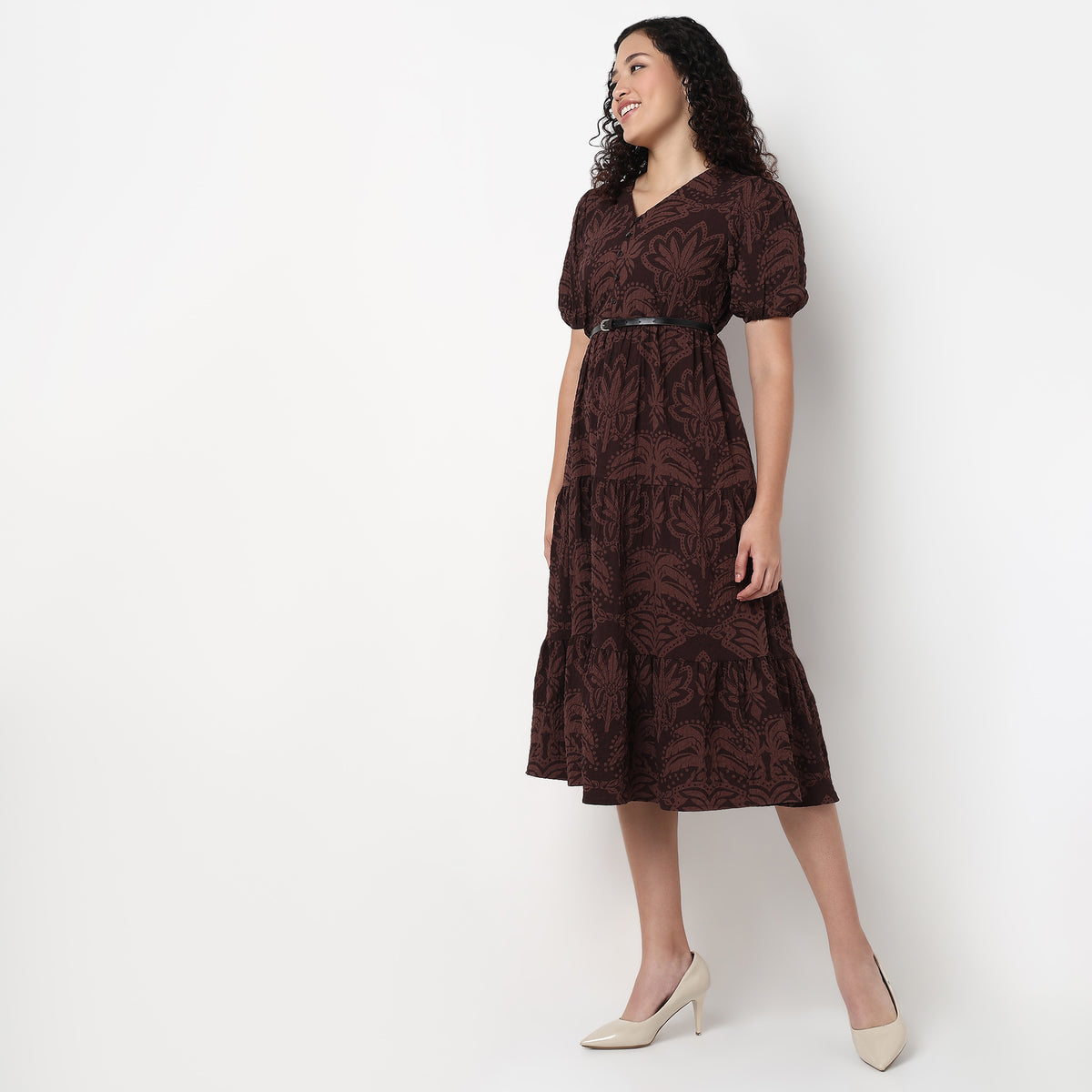 V-Neck Tiered Printed Dress