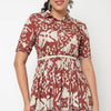 Camp Collar Tiered Floral Dress with Belt