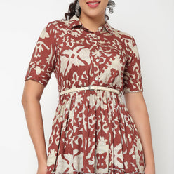 Camp Collar Tiered Floral Dress with Belt