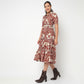 Camp Collar Tiered Floral Dress with Belt