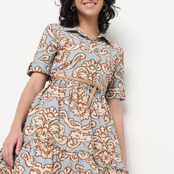 Order Now Women Printed Camp Collar Flared Flare Fit Ethnic Wear Dress by Style Union