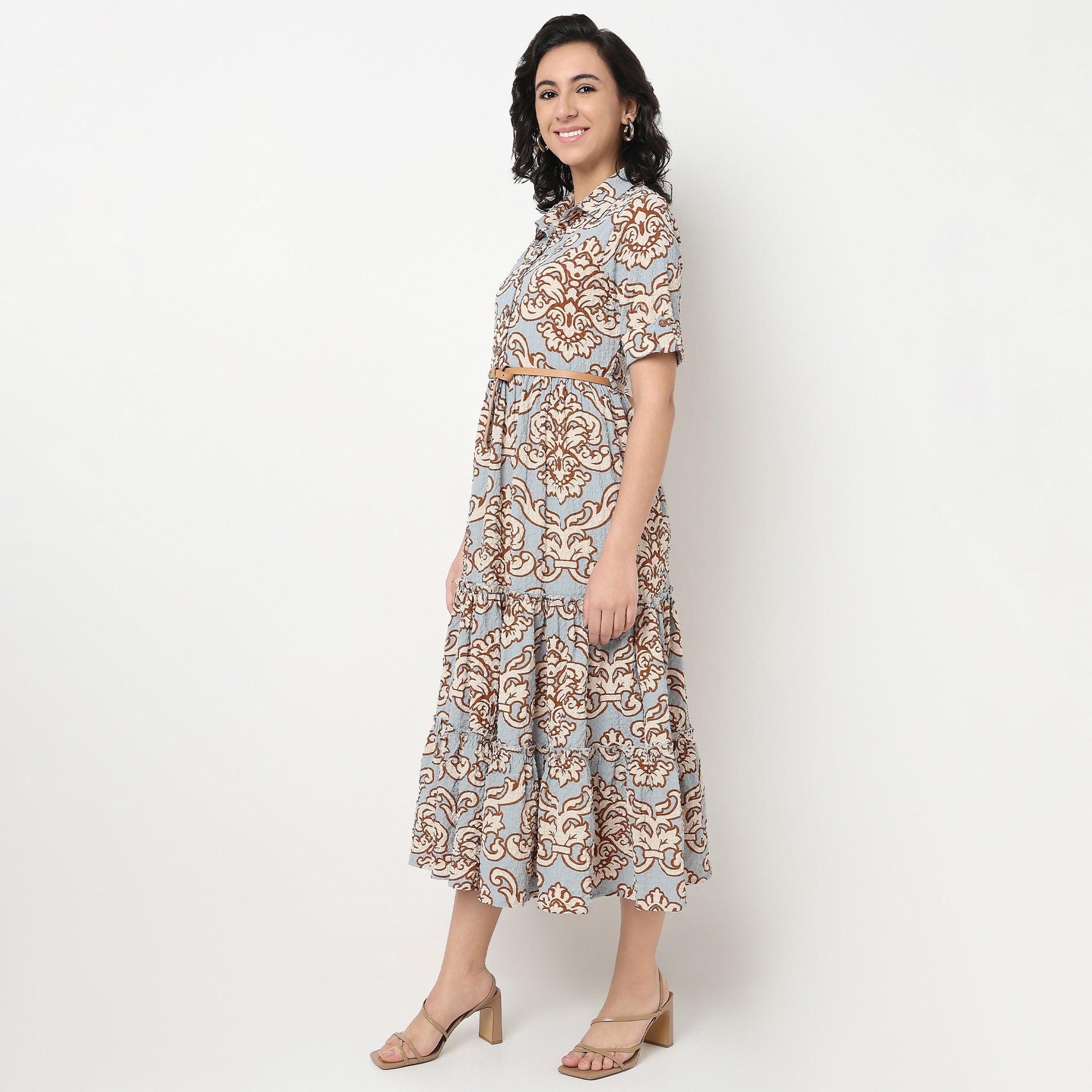 Order Now Women Printed Camp Collar Flared Flare Fit Ethnic Wear Dress by Style Union