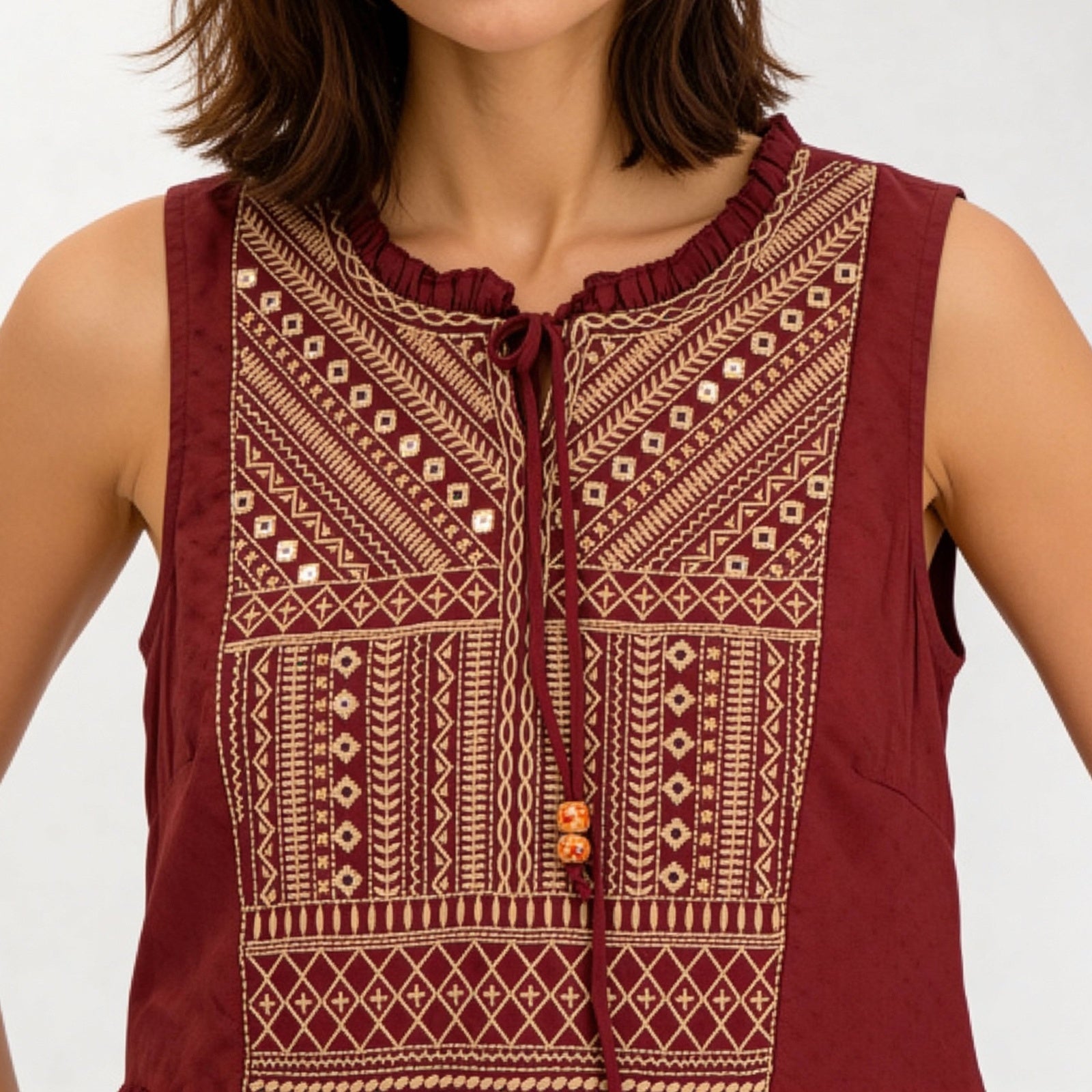 Embroidered Yoke Tiered Dress