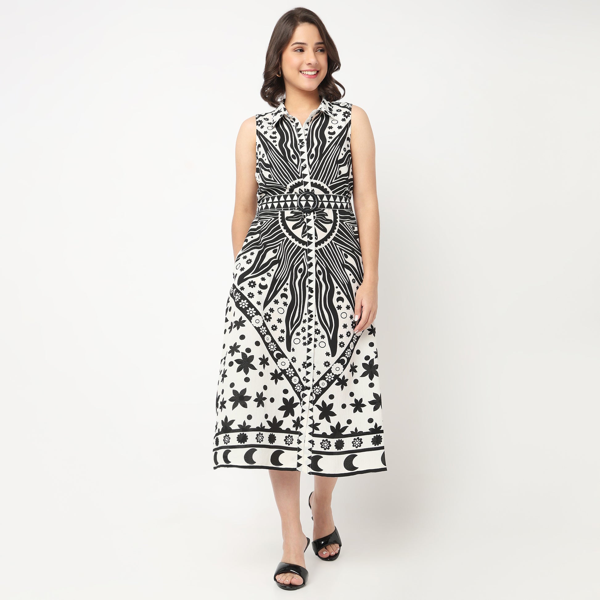 Printed Flared Shirt Dress