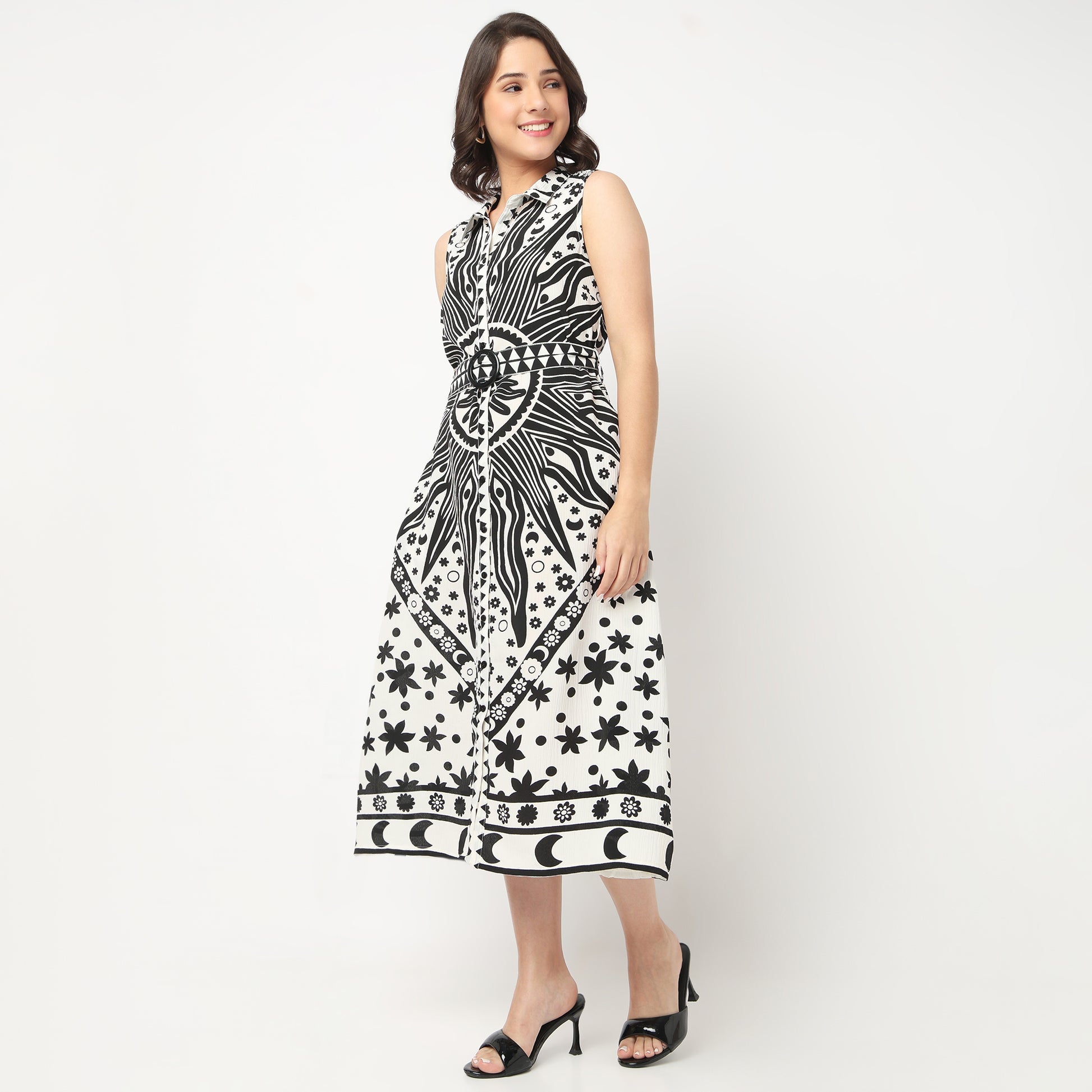 Printed Flared Shirt Dress