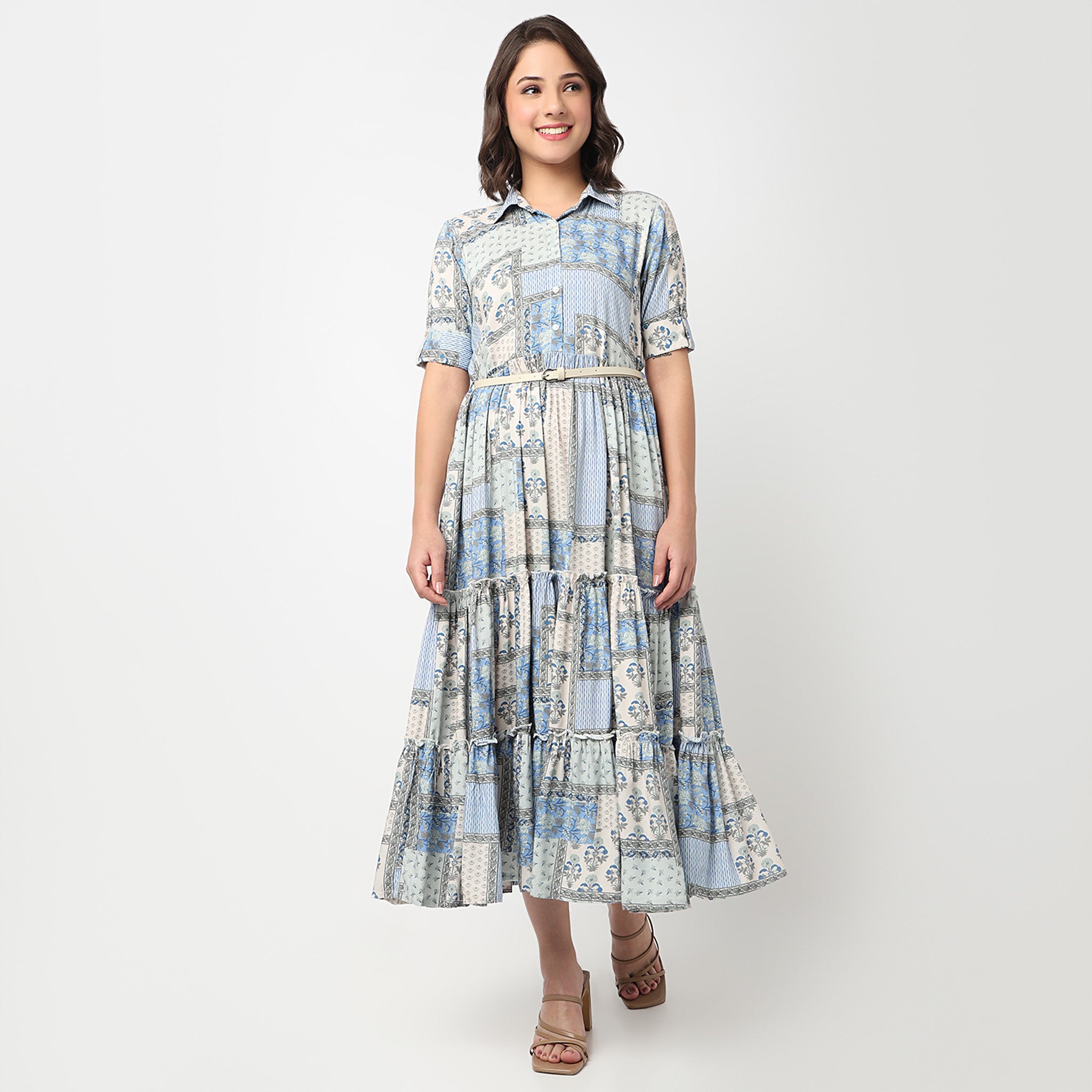 Sleeveless Tiered Shirt Dress