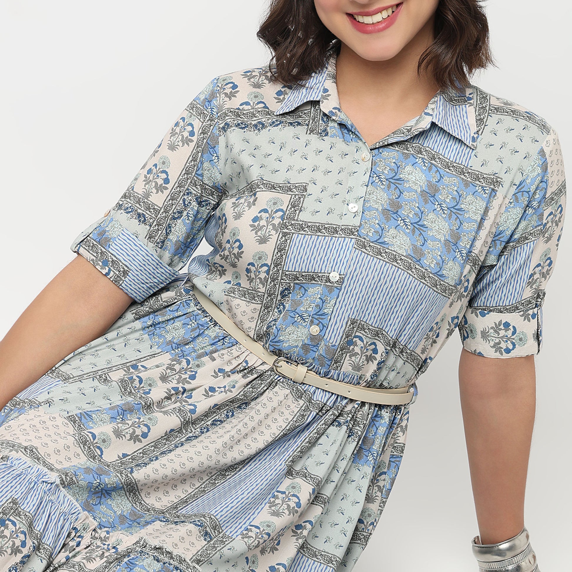 Sleeveless Tiered Shirt Dress