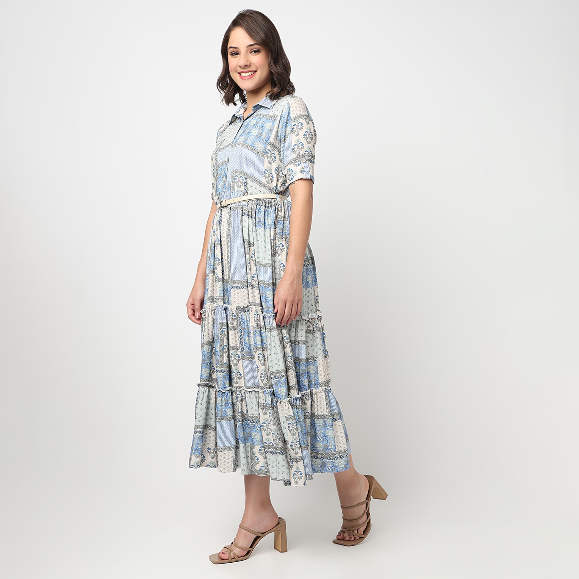 Sleeveless Tiered Shirt Dress