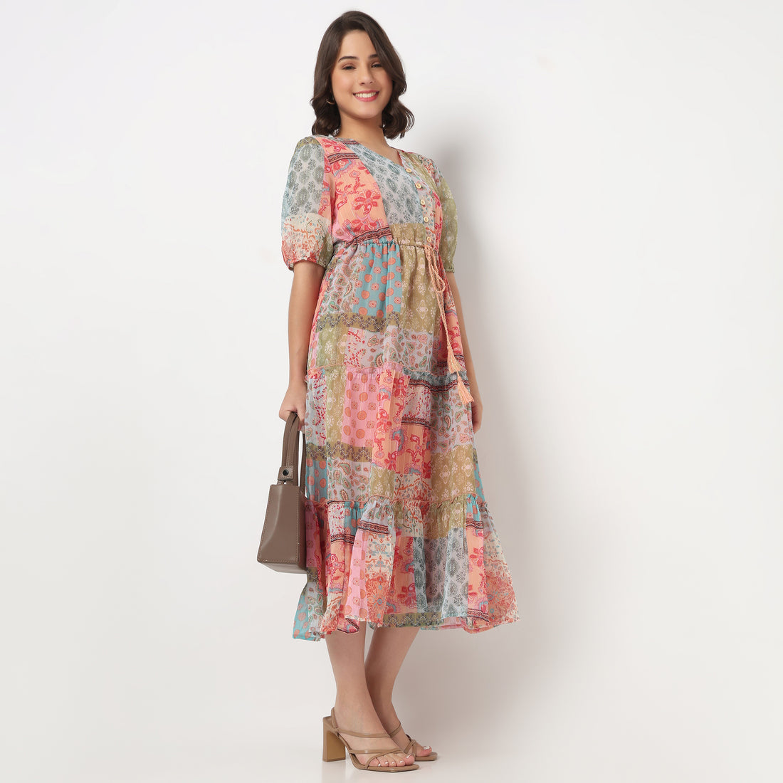 V-Neck Printed Tiered Dress