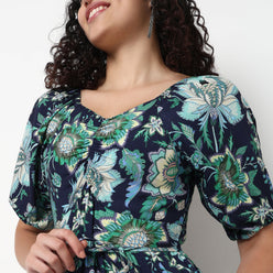 V-Neck Front Ruched Tiered Dress