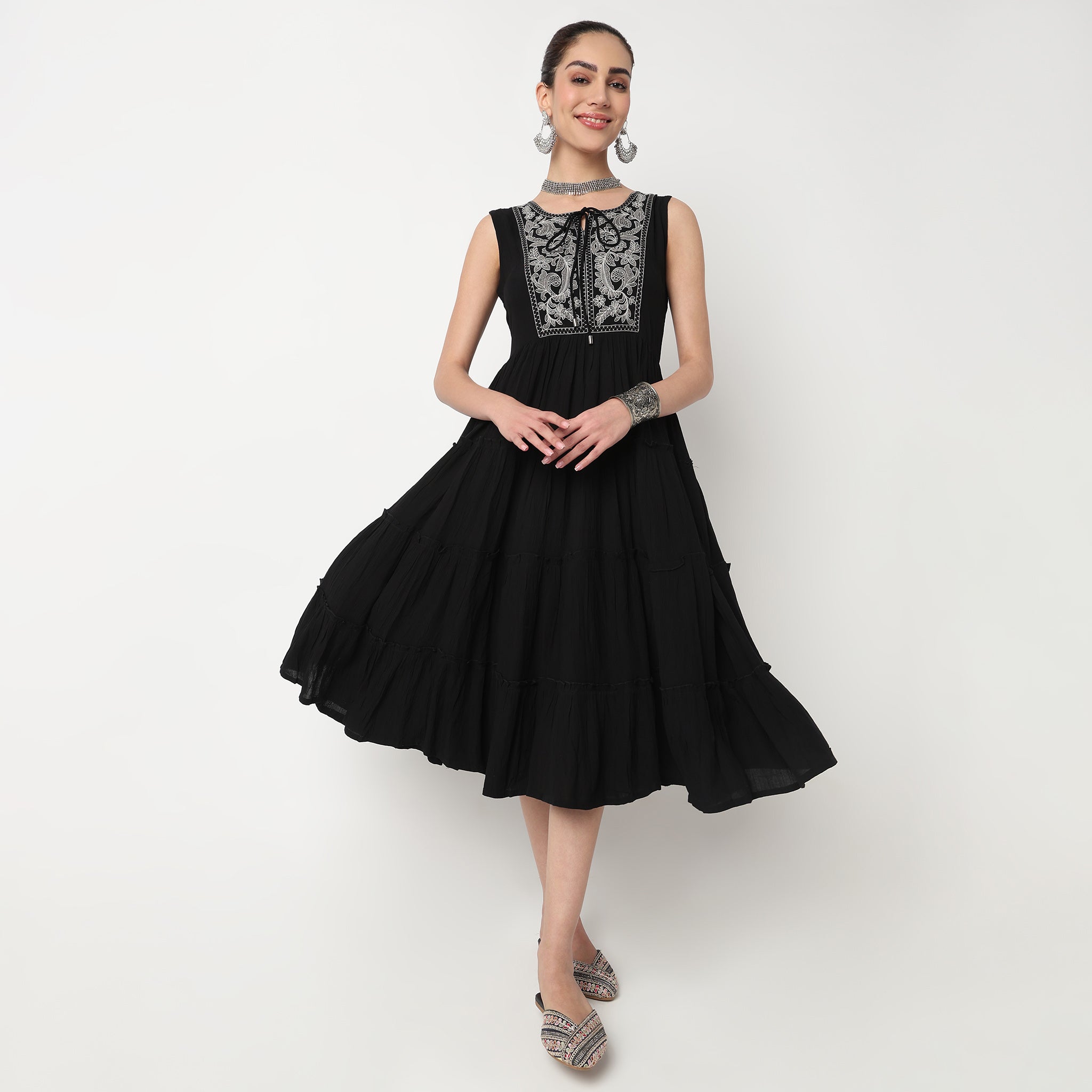 Embroidered Tiered Dress