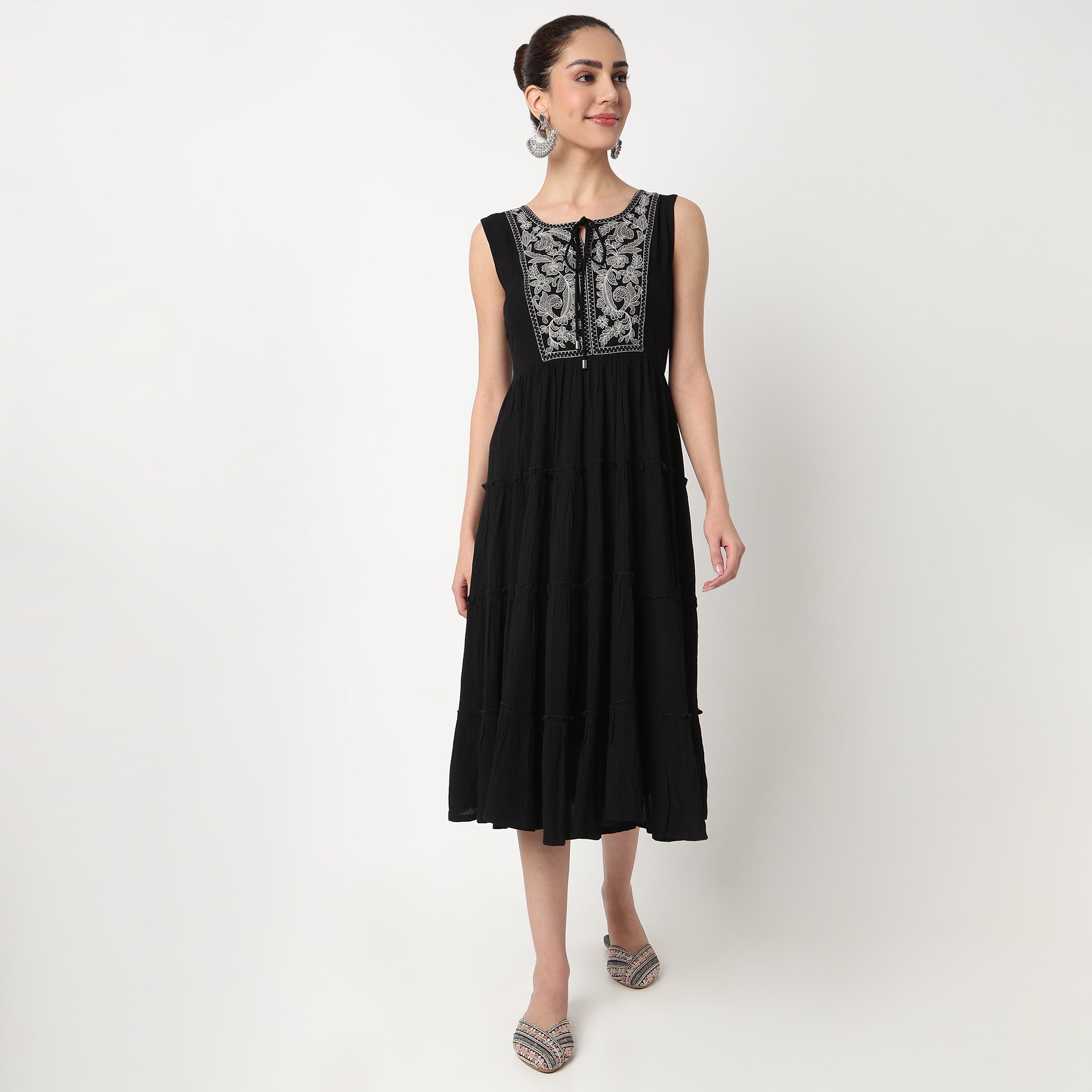 Embroidered Tiered Dress