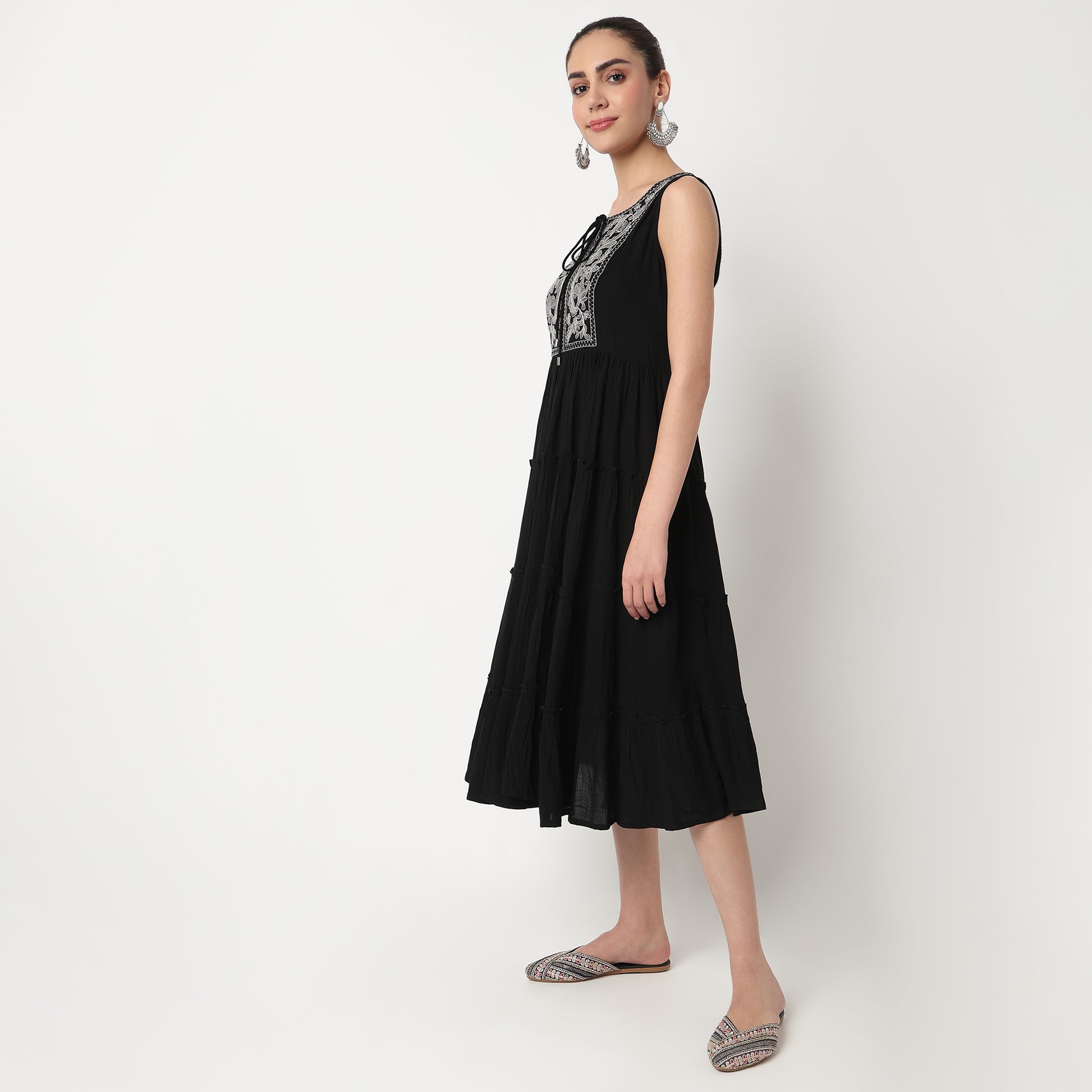 Embroidered Tiered Dress