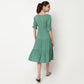 V-Neck Tiered Dress With Elbow Length Elasticated Sleeves