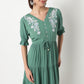 V-Neck Tiered Dress With Elbow Length Elasticated Sleeves