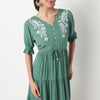 V-Neck Tiered Dress With Elbow Length Elasticated Sleeves